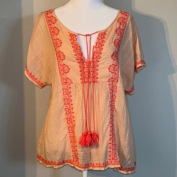 Vineyard Vines Boho Peach Embroidered Top Size Medium - Picture 1 of 6